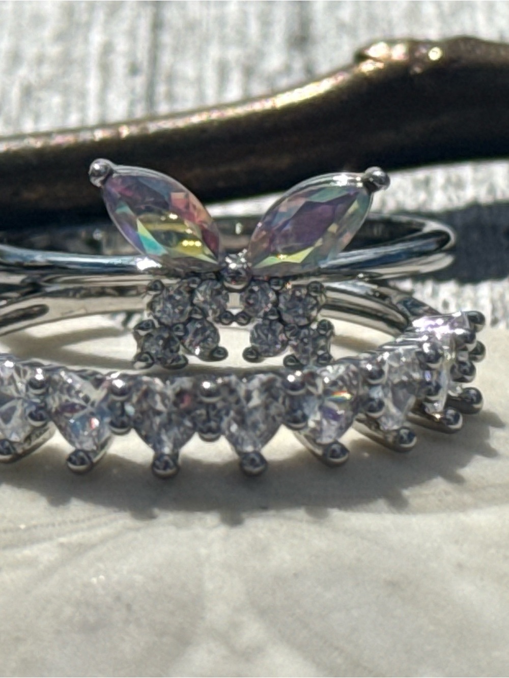 Two ‘Charmed Aroma’ Sparkling Iridescence Silver Toned Rings - Size 7
